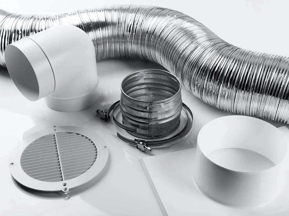 ventilation system items and joints on white background